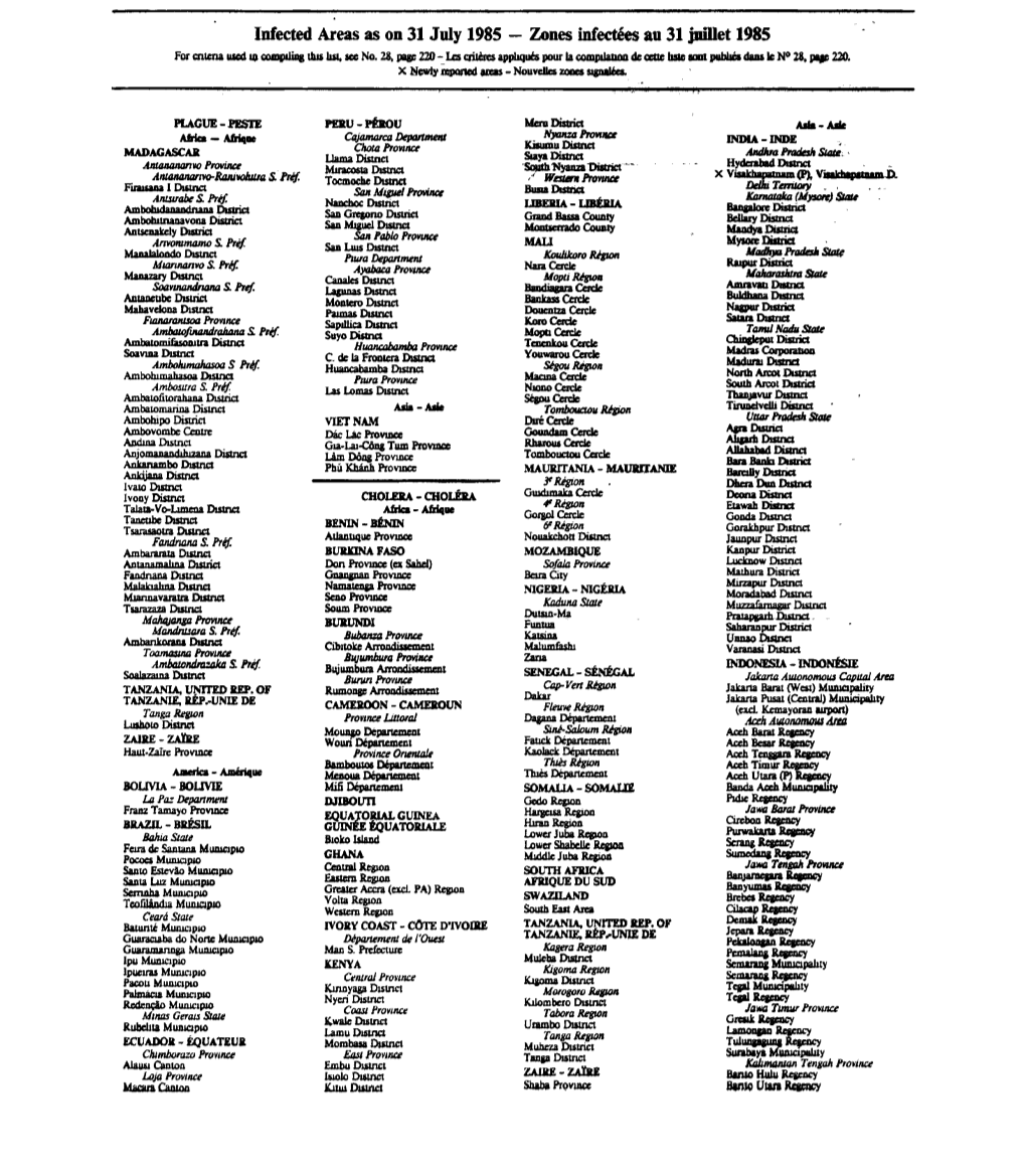 Infected Areas As on 31 July 1985 — Zones Infectées Au 31 Juillet 1985 for Catena Used U> Compiling This Lia, See No