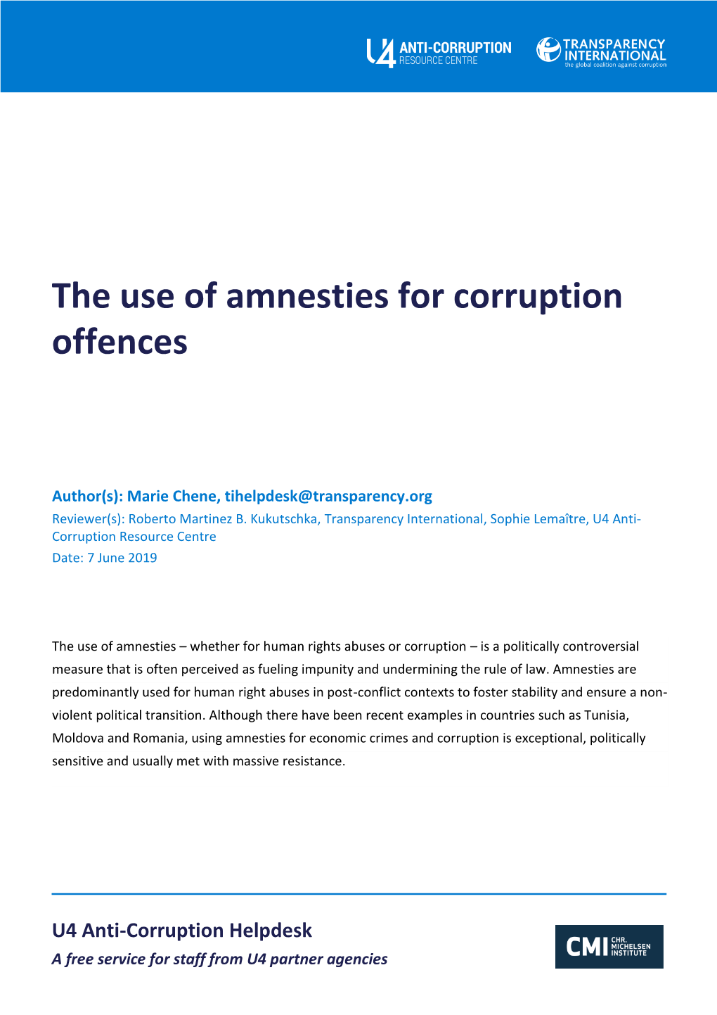 The Use of Amnesties for Corruption Offences