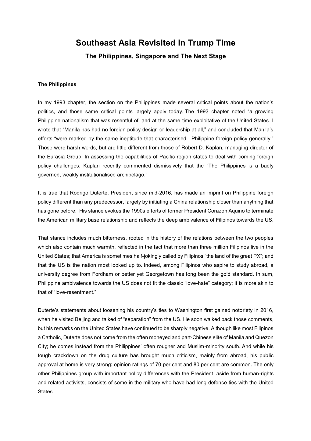 Southeast Asia Revisited in Trump Time the Philippines, Singapore and the Next Stage