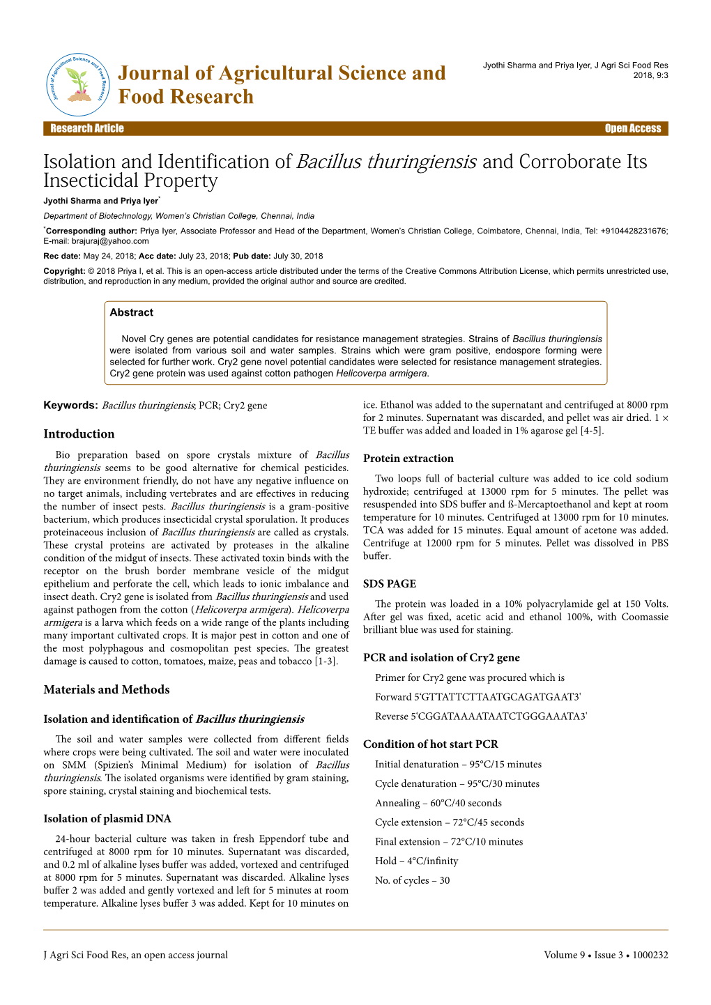 Isolation and Identification of Bacillus Thuringiensis and Corroborate Its