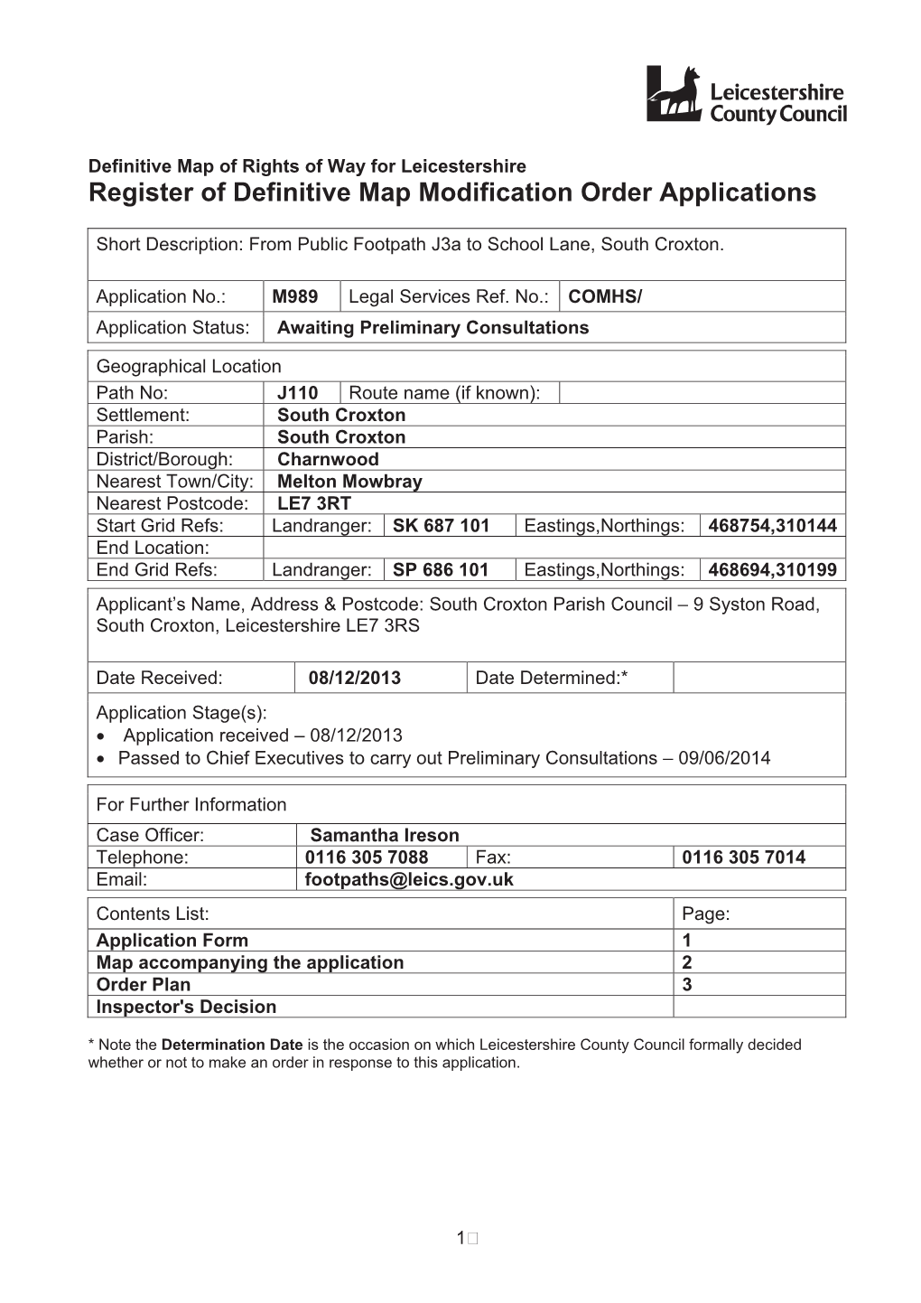 Application M989 Charnwood