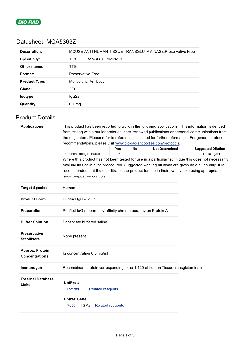 Datasheet: MCA5363Z Product Details