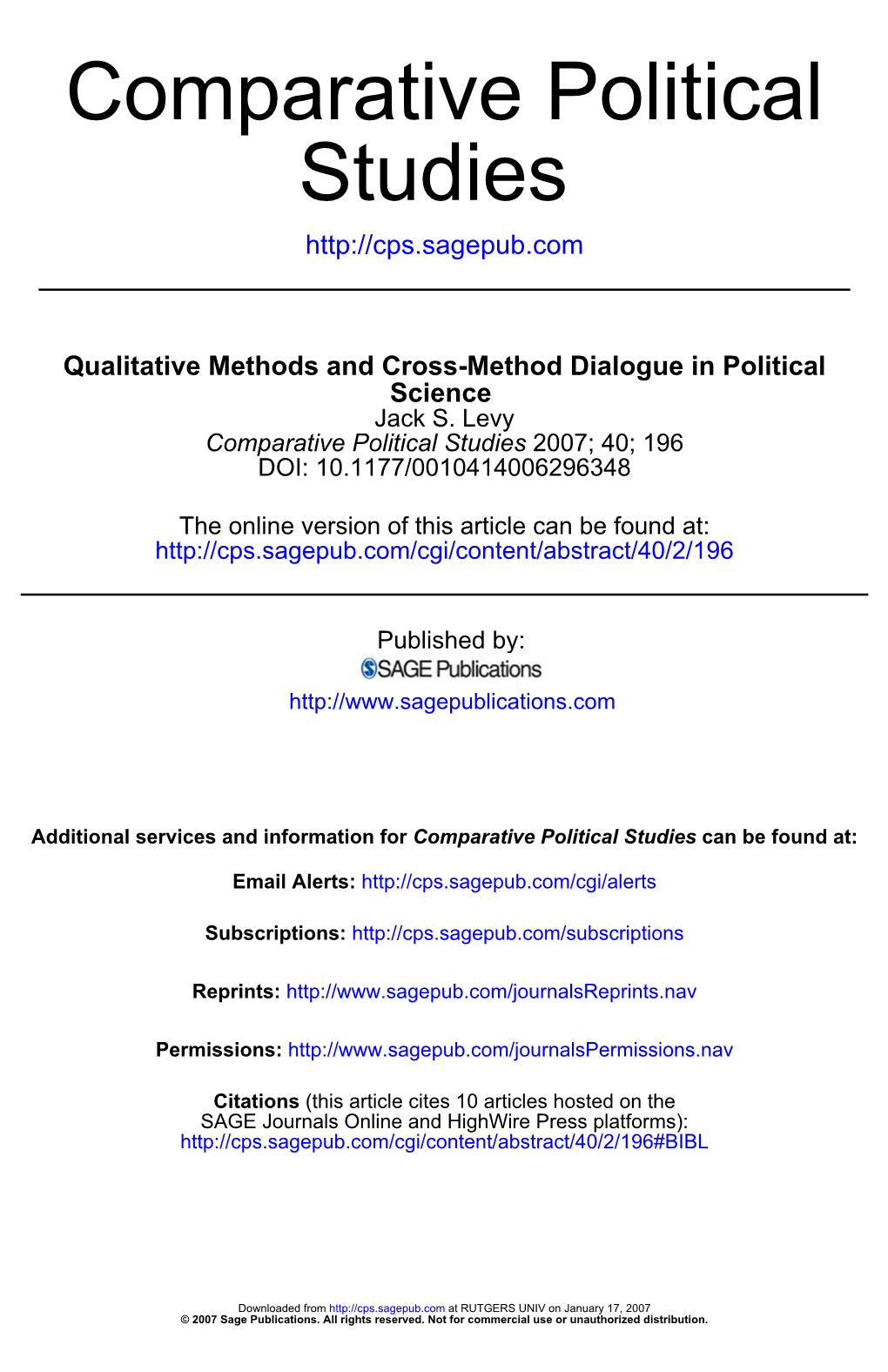 Qualitative Methods and Cross-Method Dialogue in Political Science