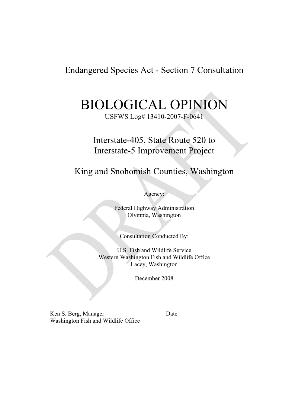 Endangered Species Act - Section 7 Consultation