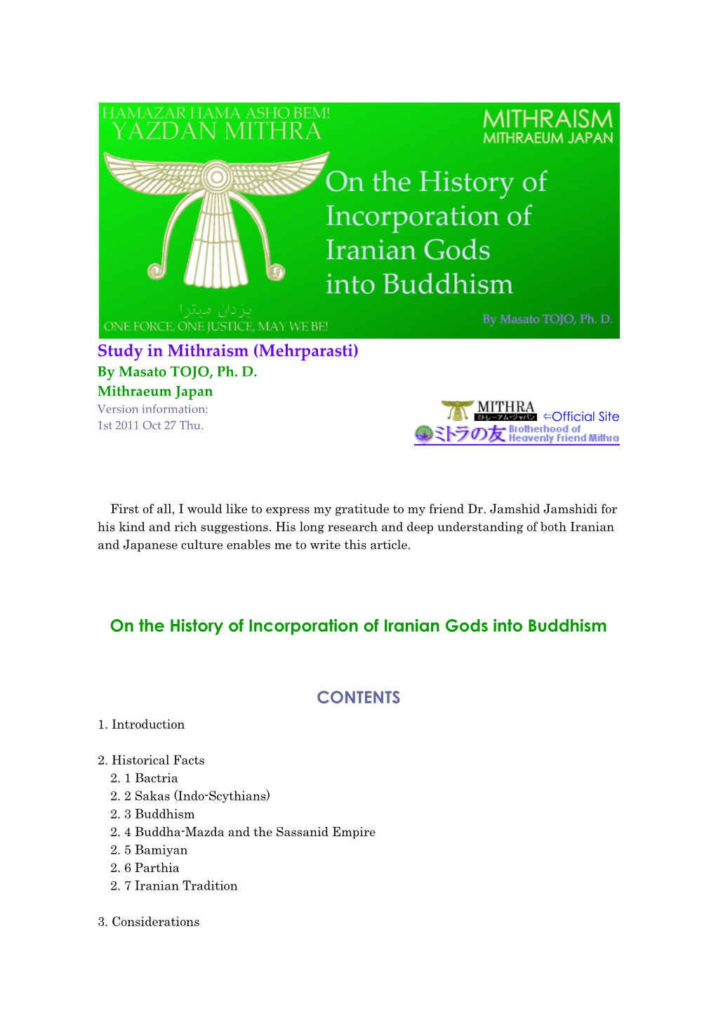 A History of Incorporation of Iranian Gods Into Buddhism