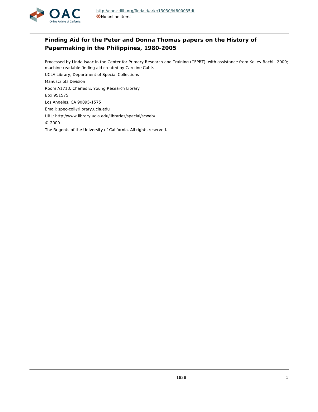 Peter and Donna Thomas Papers on the History of Papermaking in the Philippines, 1980-2005