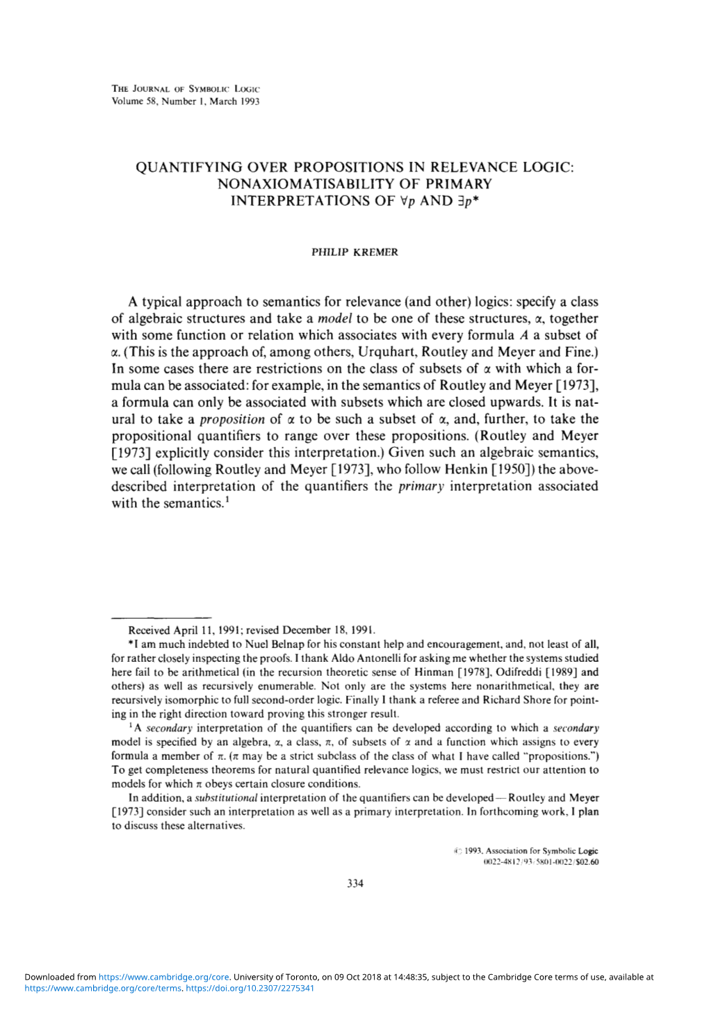 QUANTIFYING OVER PROPOSITIONS in RELEVANCE LOGIC: NONAXIOMATISABILITY of PRIMARY INTERPRETATIONS of Vp and 3P*