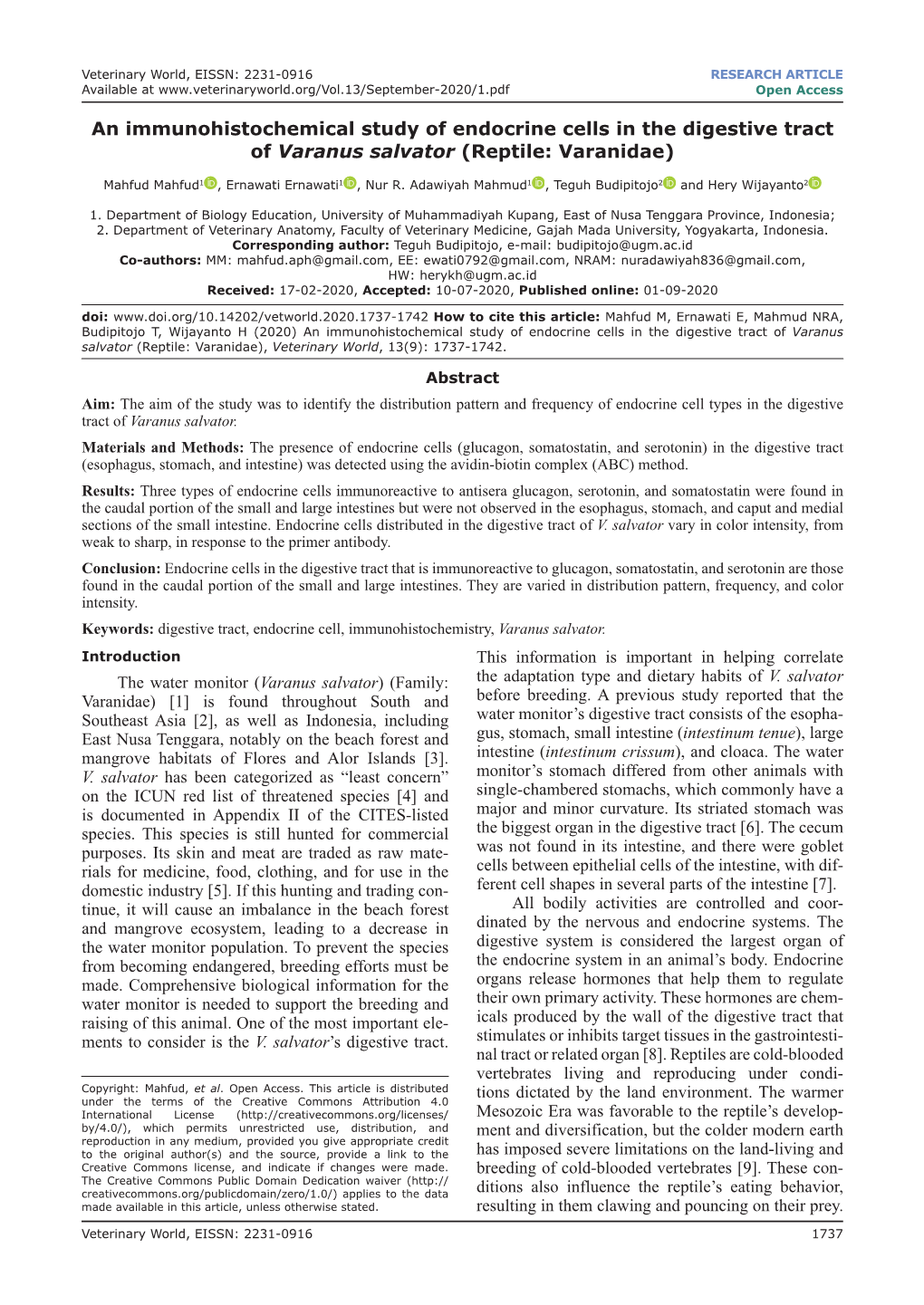 An Immunohistochemical Study of Endocrine Cells in the Digestive Tract of Varanus Salvator (Reptile: Varanidae)