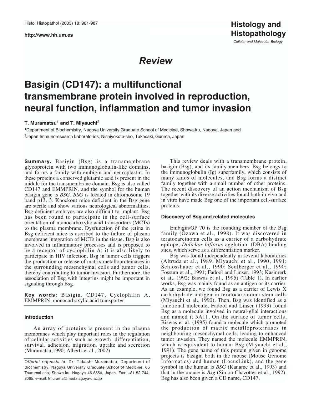 Review Basigin (CD147)