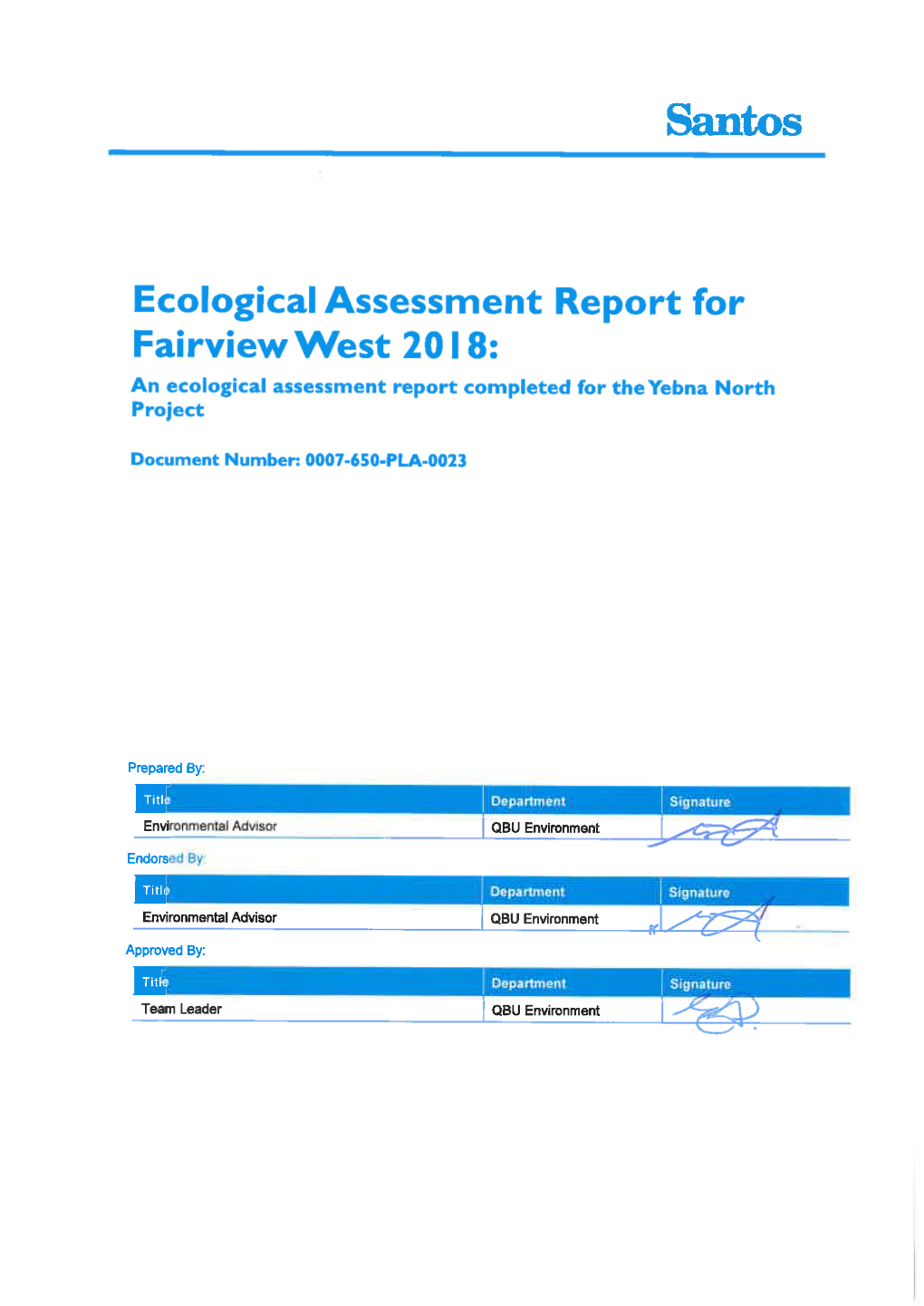 Ecological Assessment Report for Fairview West 2018