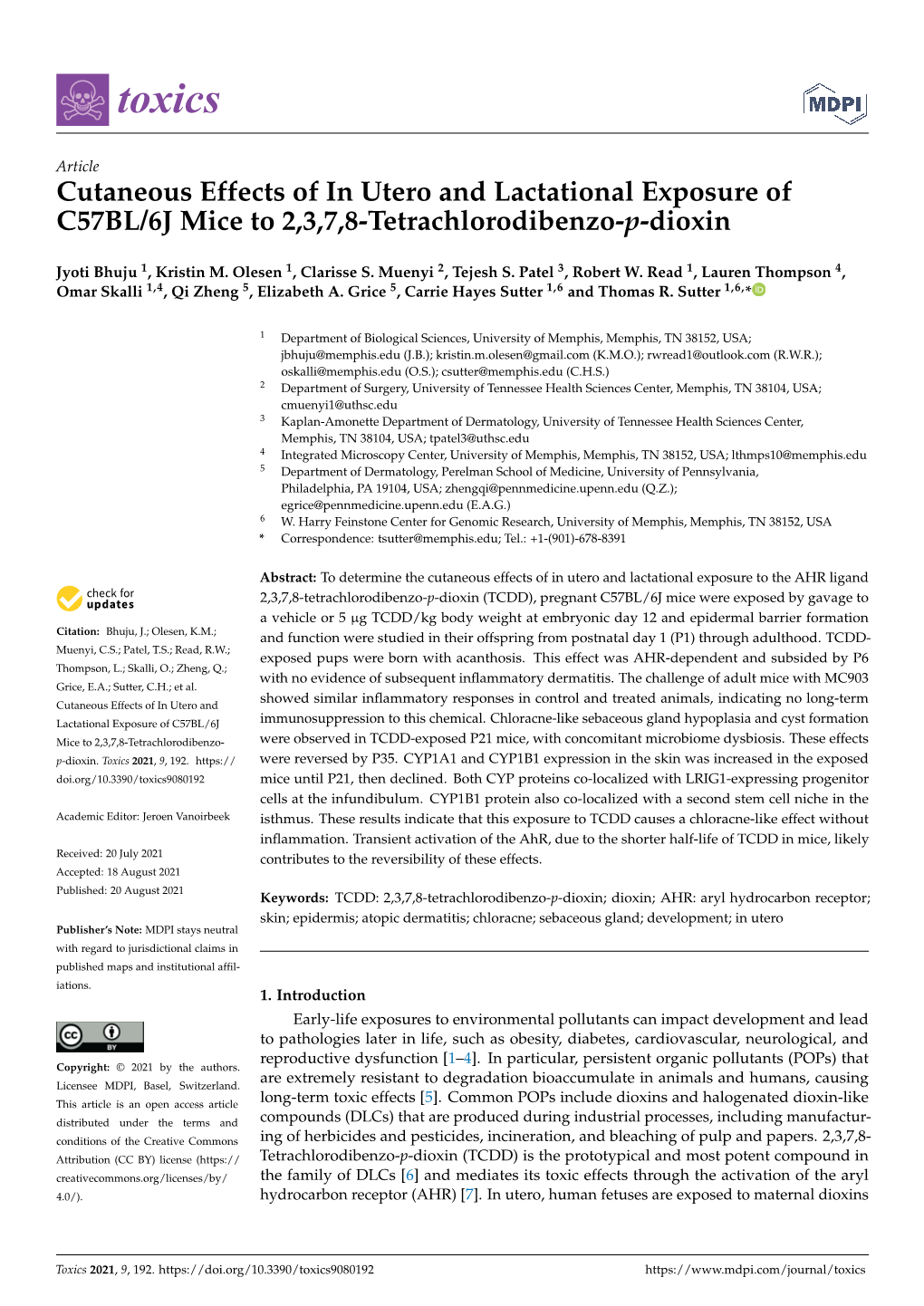 Cutaneous Effects of in Utero and Lactational Exposure of C57BL/6J Mice to 2,3,7,8-Tetrachlorodibenzo-P-Dioxin