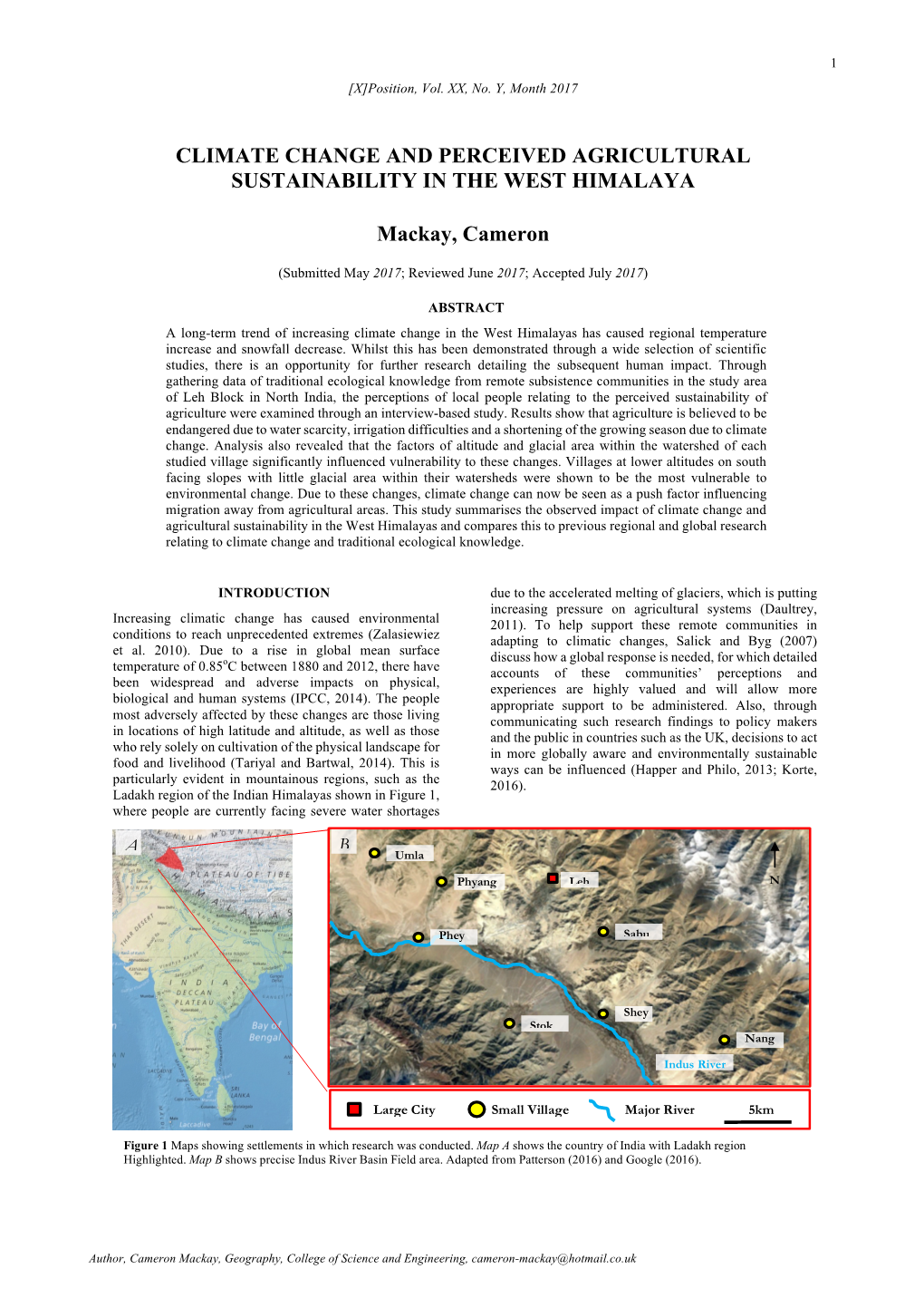 Climate Change and Perceived Agricultural Sustainability in the West Himalaya