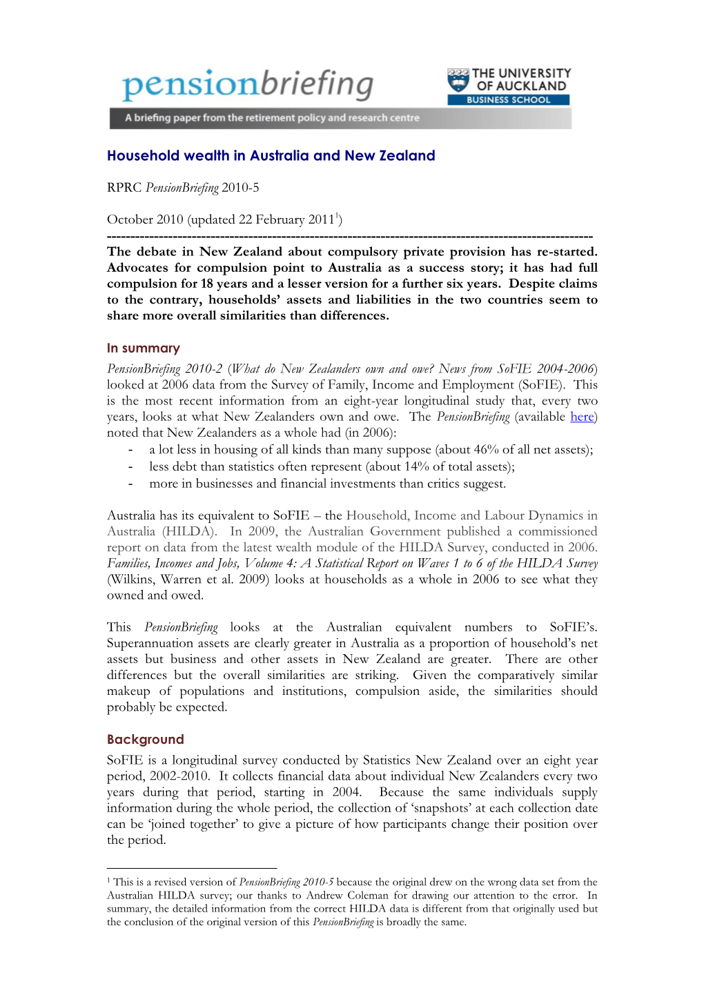 Household Wealth in Australia and New Zealand