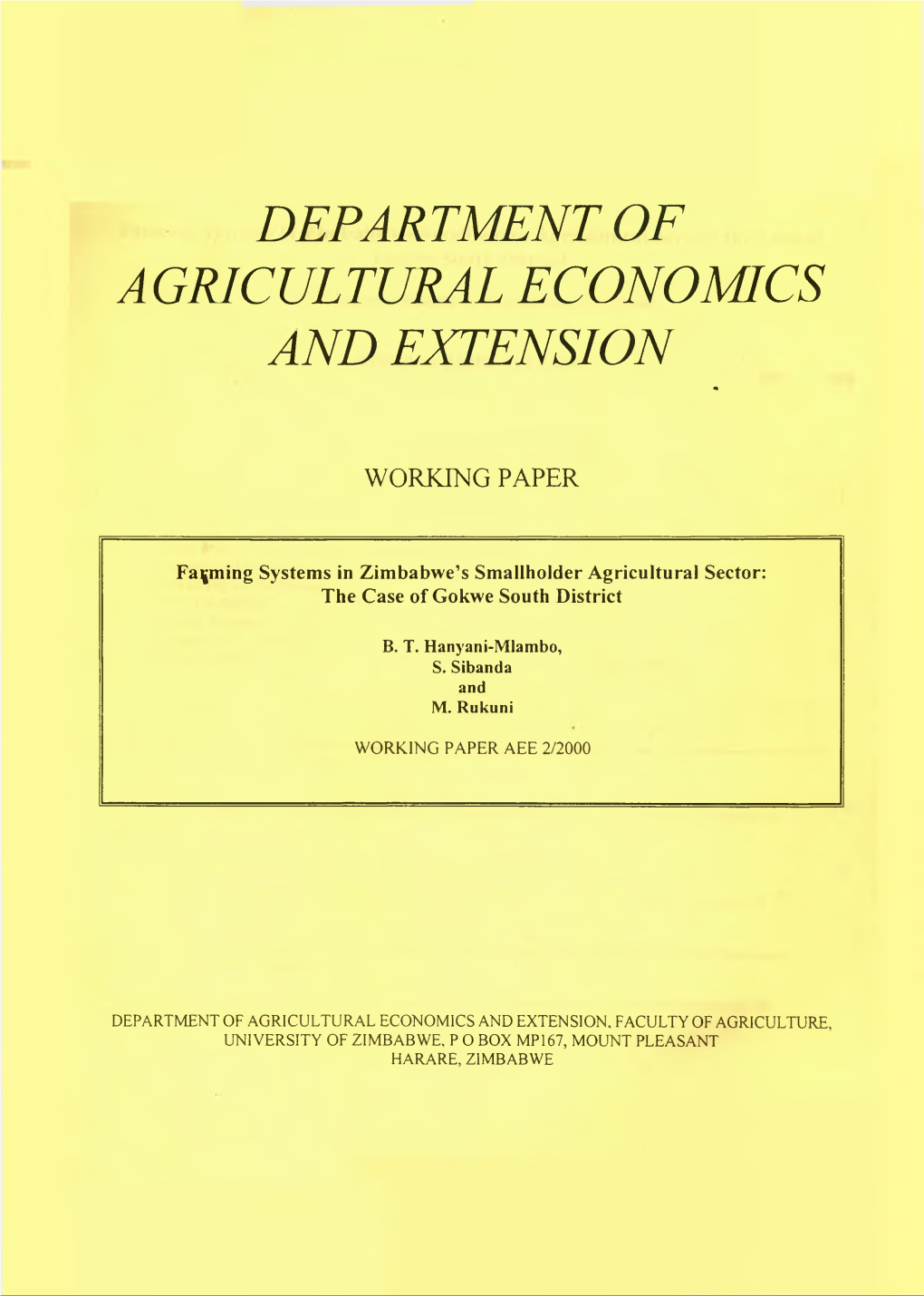 Department of Agricultural Economics and Extension