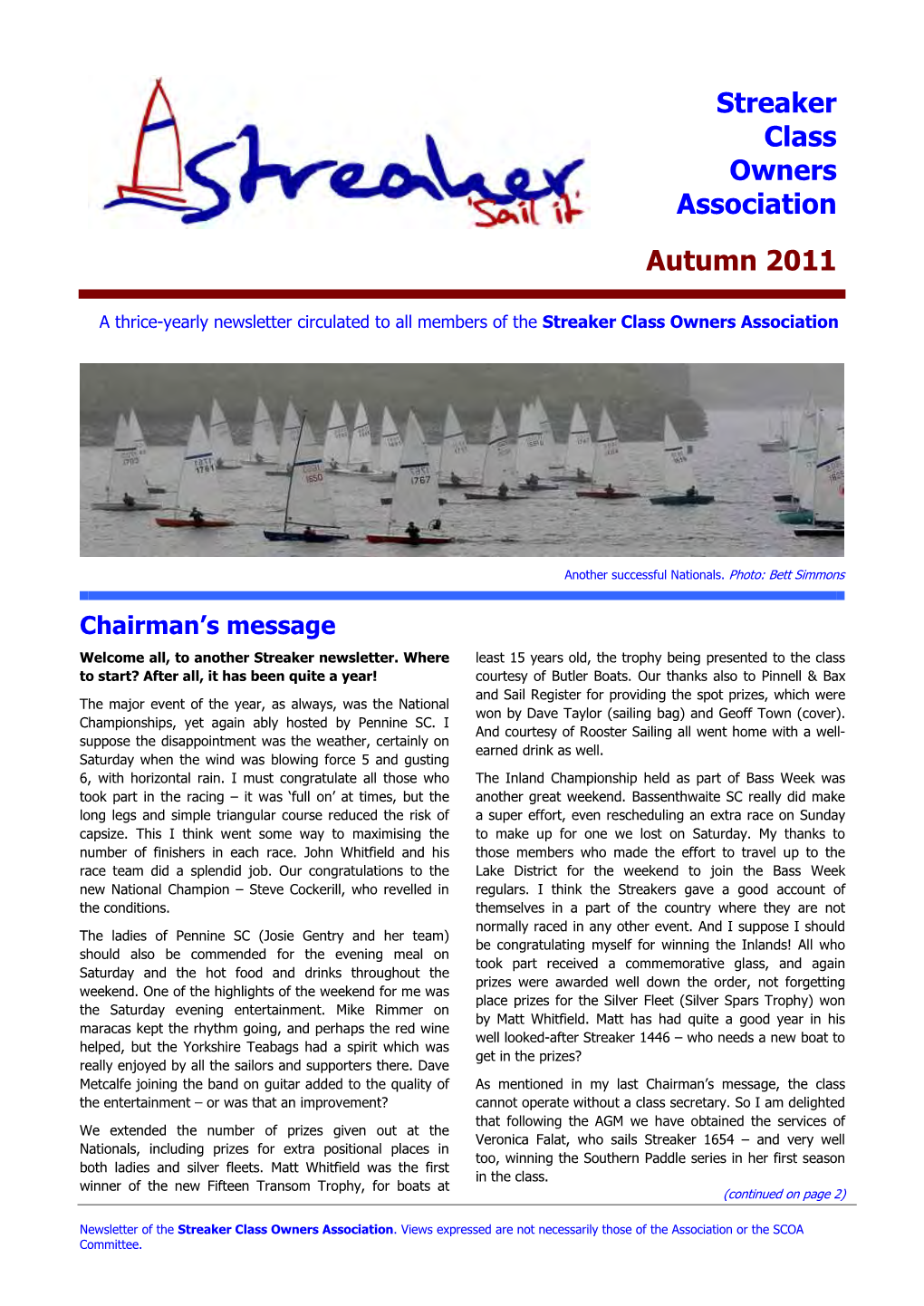 November 2011 Streaker Newsletter