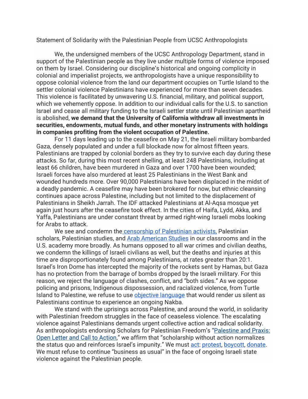 Statement of Solidarity with the Palestinian People from UCSC Anthropologists