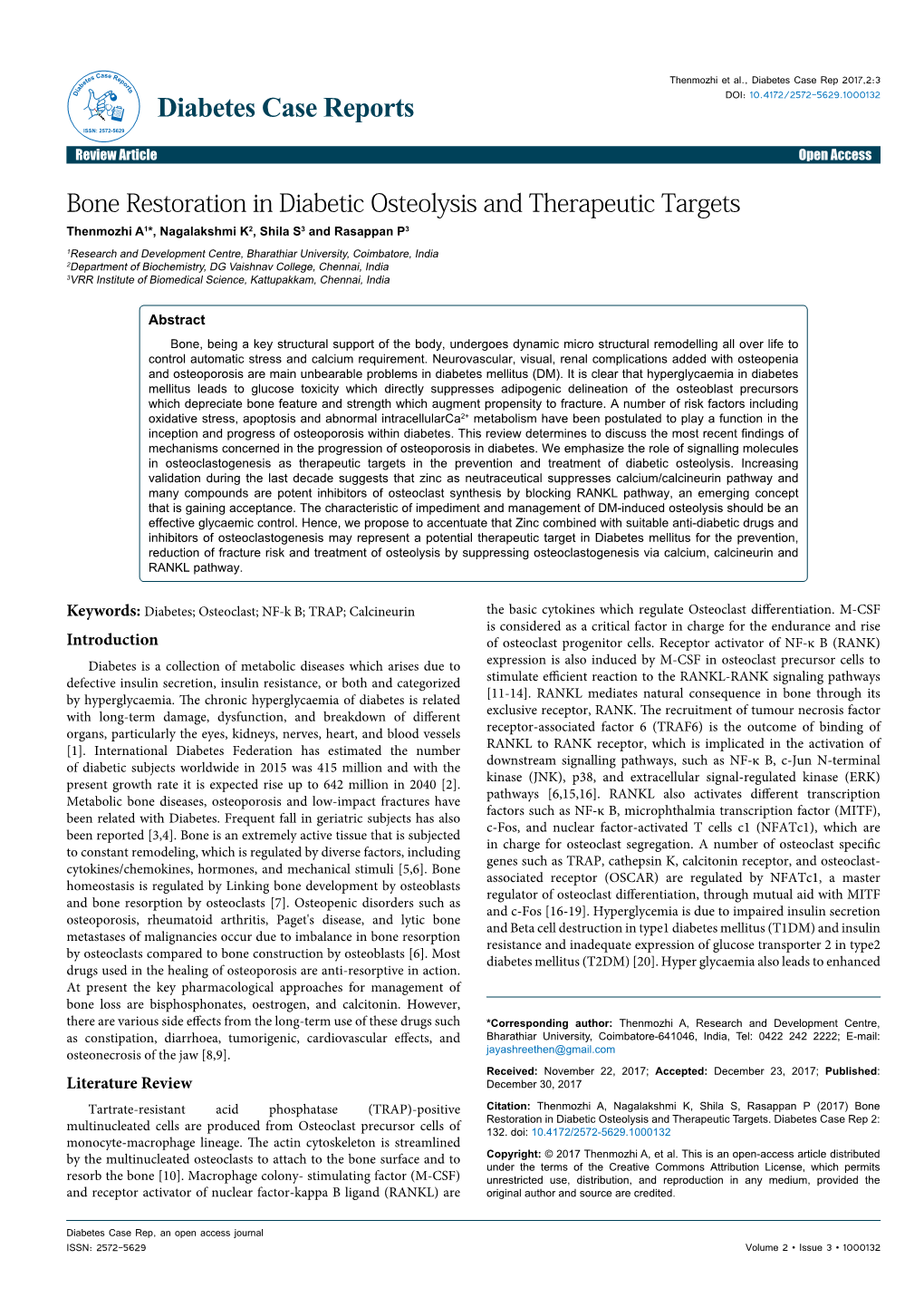 Bone Restoration in Diabetic Osteolysis and Therapeutic Targets