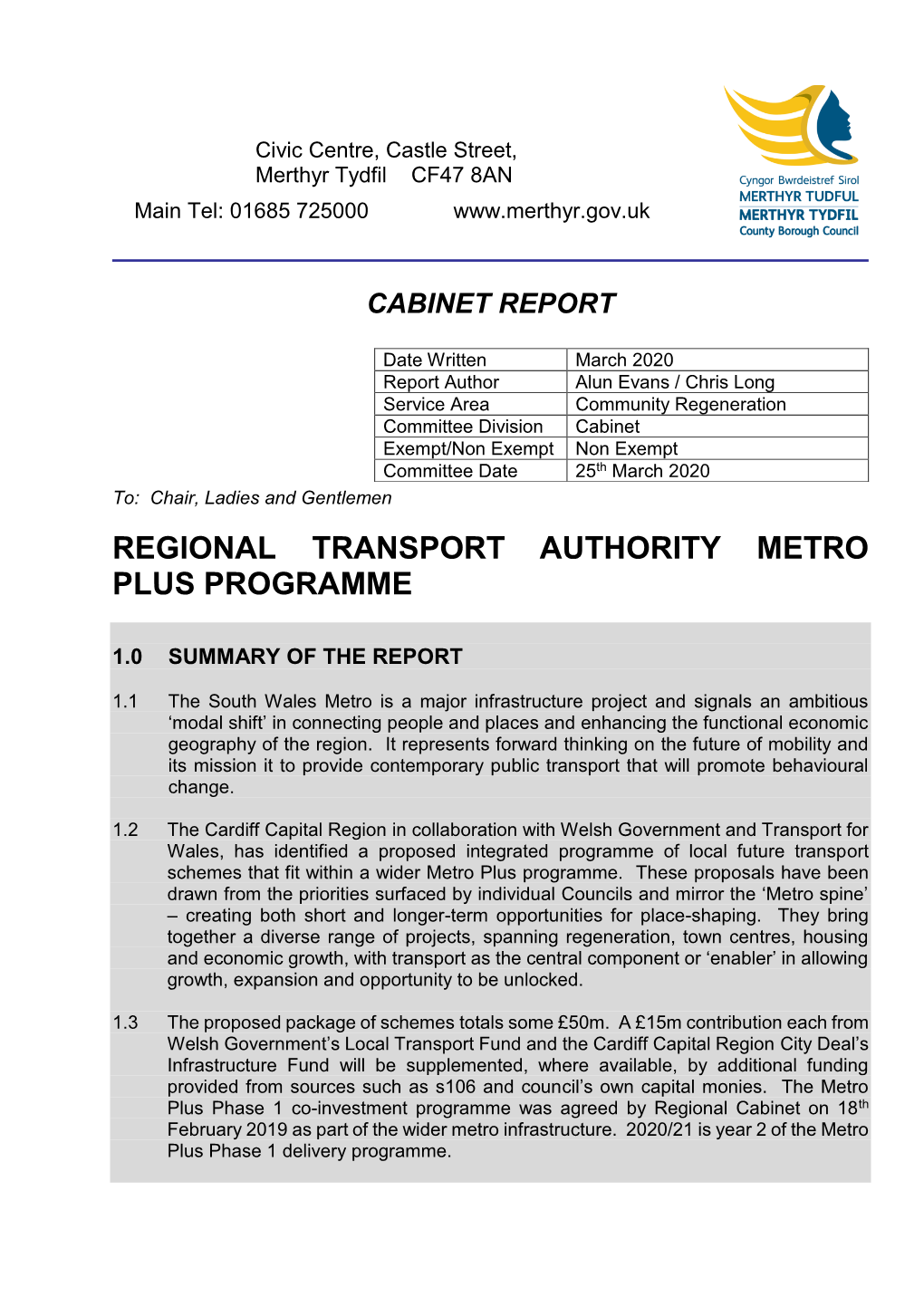 Regional Transport Authority Metro Plus Programme