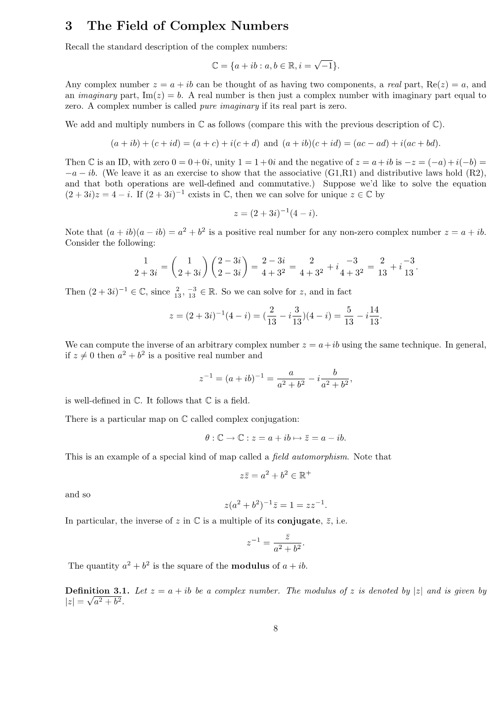 Chapter 3: the Field of Complex Numbers