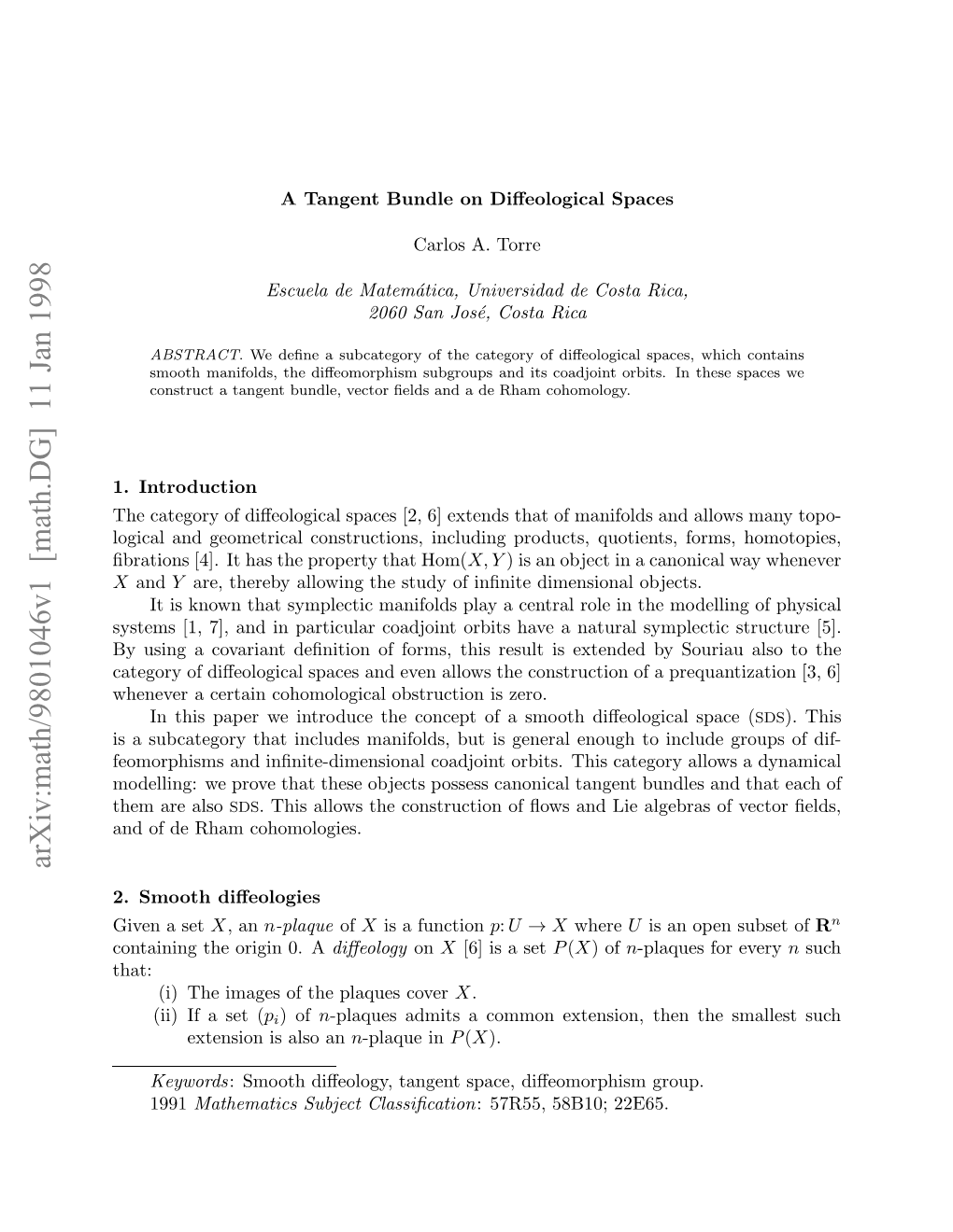 Arxiv:Math/9801046V1 [Math.DG] 11 Jan 1998 Bain 4.I a H Rpryta Hom( That Property the Has Product It Ma Including of [4]