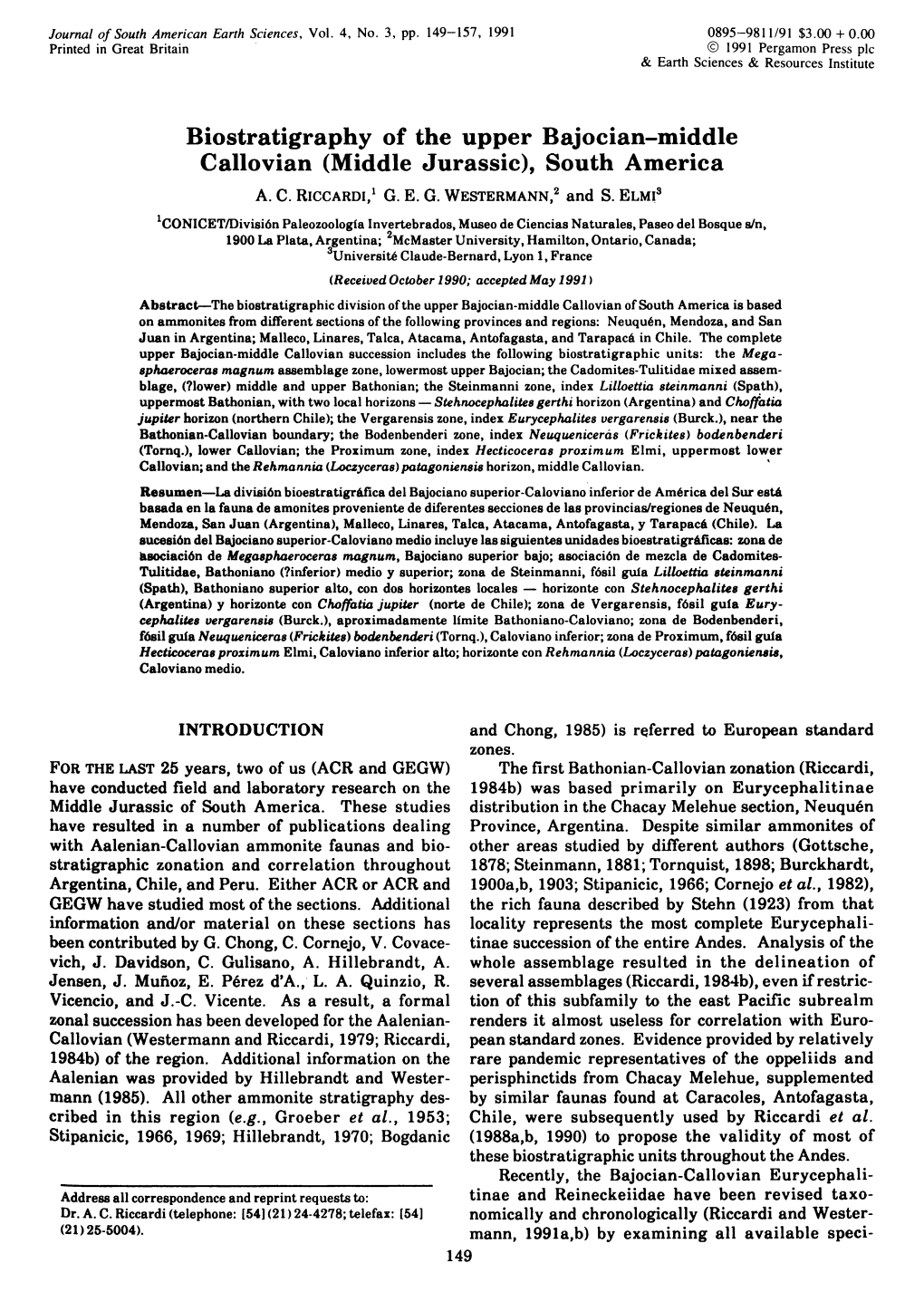 Biostratigraphy of the Upper Bajocian-Middle Callovian (Middle Jurassic), South America