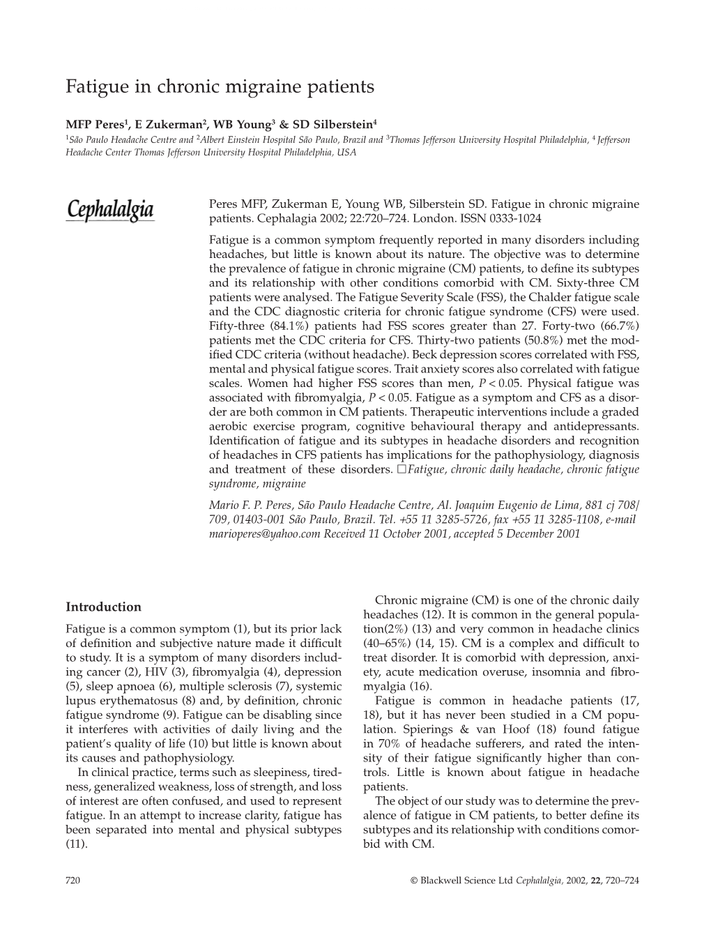 Fatigue in Chronic Migraine Patients