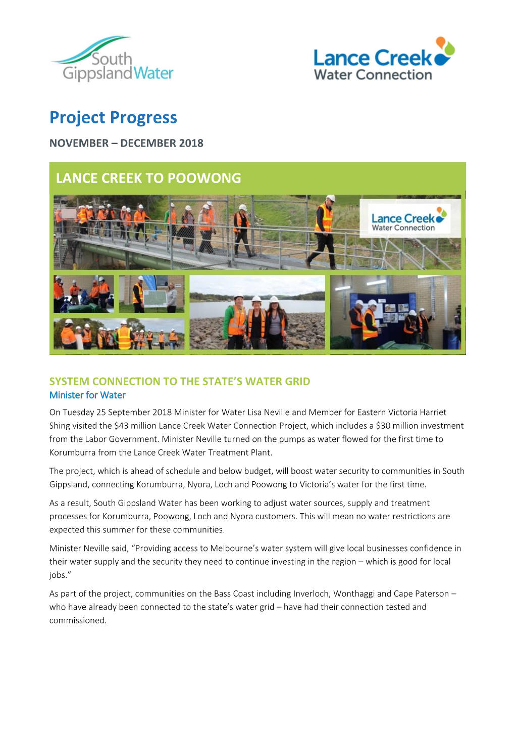 Lance Creek Water Connection Community