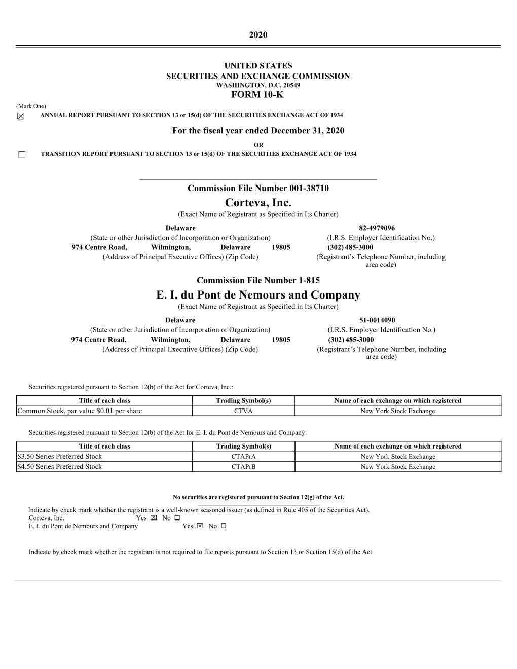 Corteva, Inc. E. I. Du Pont De Nemours and Company