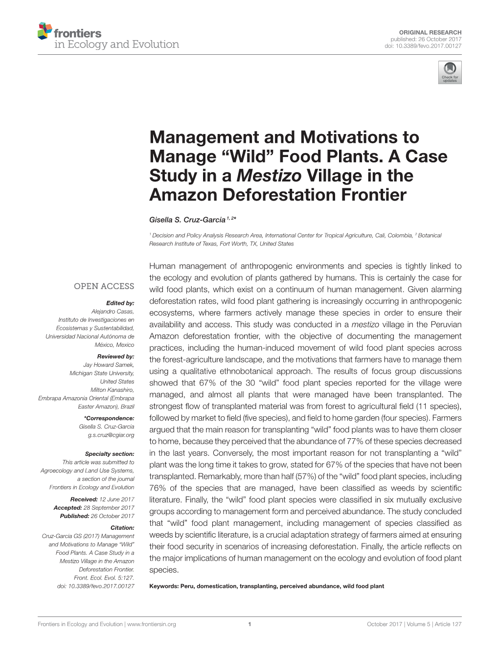 Food Plants. a Case Study in a Mestizo Village in the Amazon Deforestation Frontier