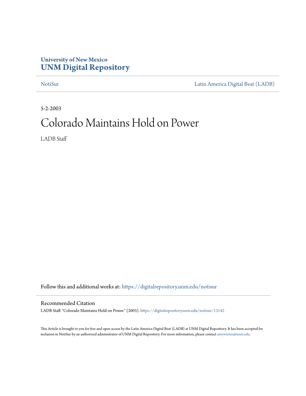 Colorado Maintains Hold on Power LADB Staff