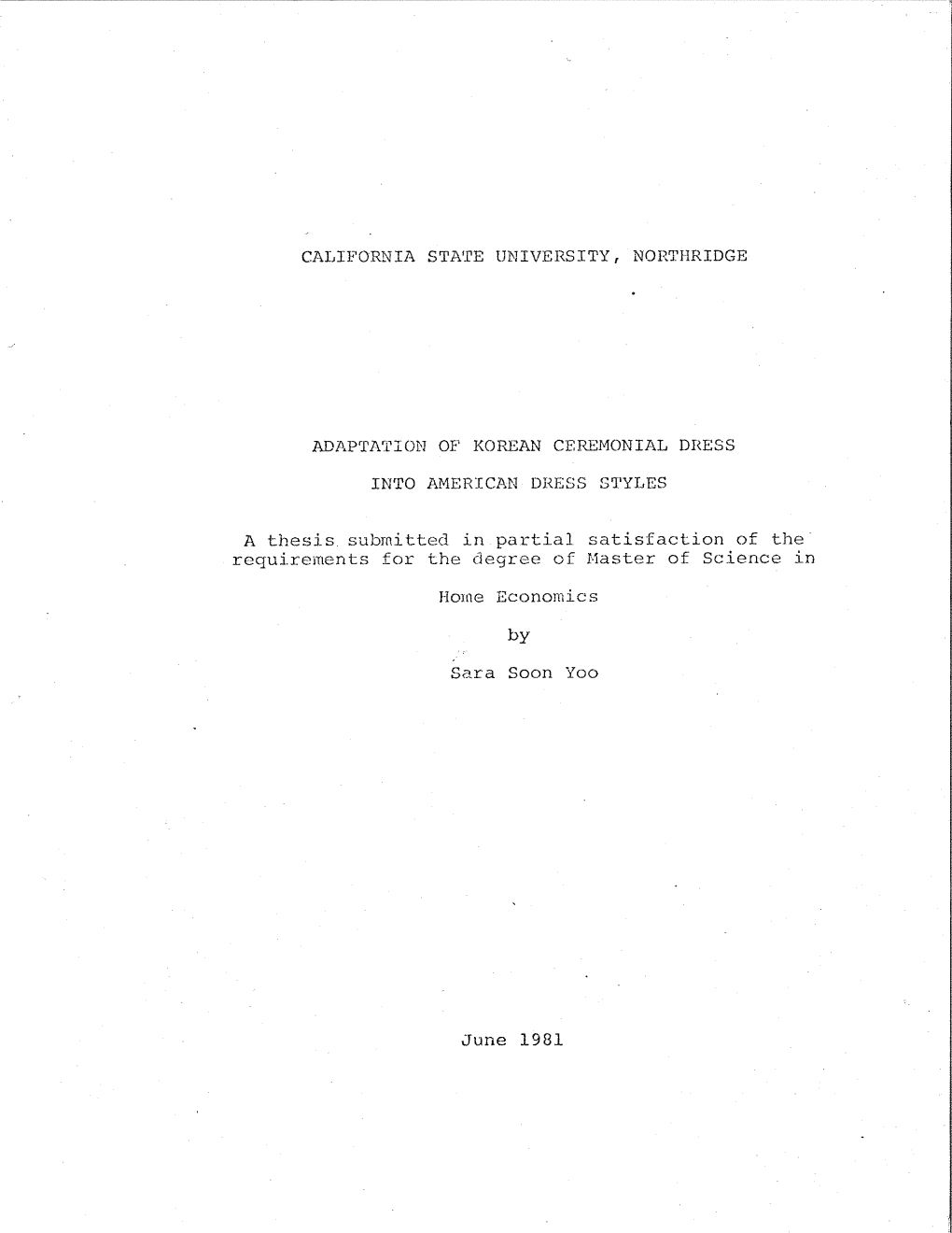 A Thesis Submitted in Partial Satisfaction of The· Requirements for the Degree of Master of Science In