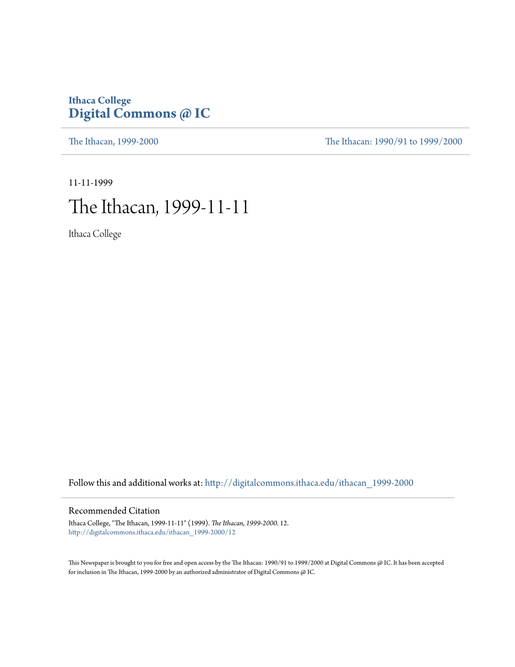 The Ithacan, 1999-11-11