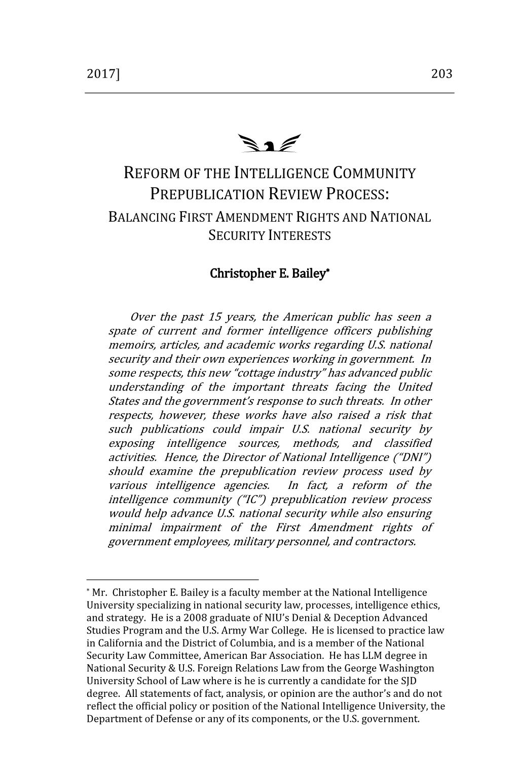 Reform of the Intelligence Community Publication Review Process