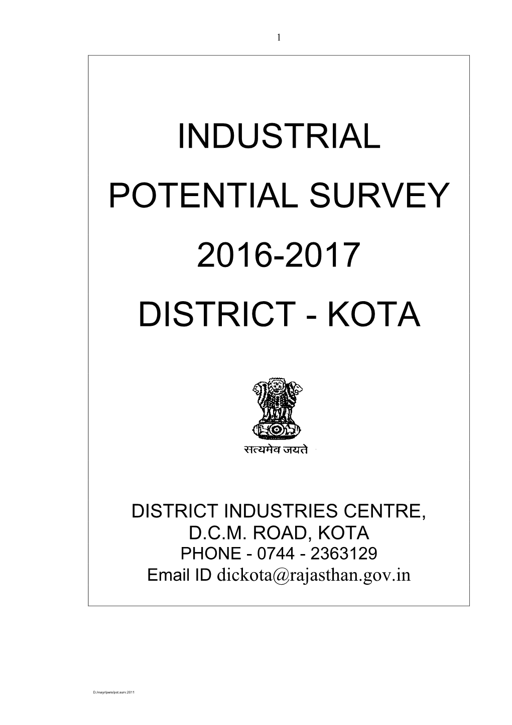 Industrial Potential Survey 2016-2017 District - Kota