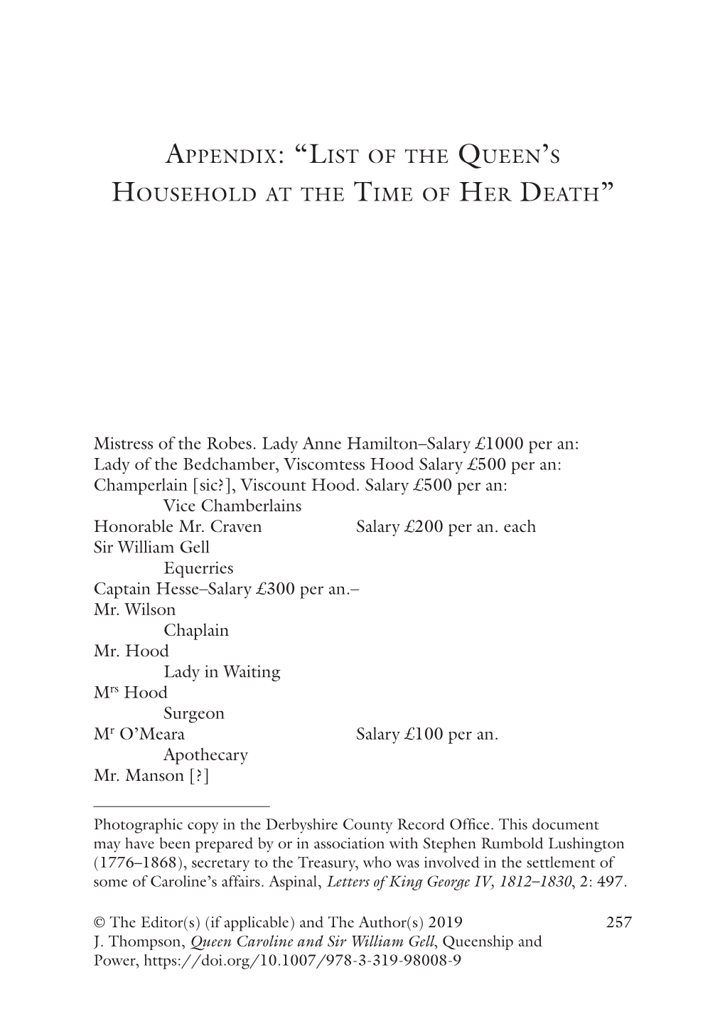 Appendix: “List of the Queen's Household at the Time of Her Death”