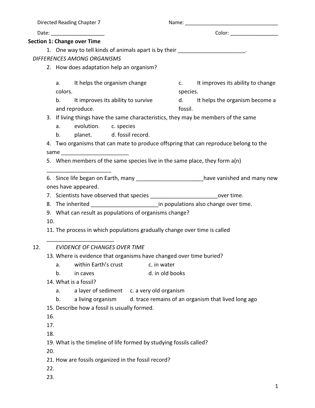 Section 1: Change Over Time