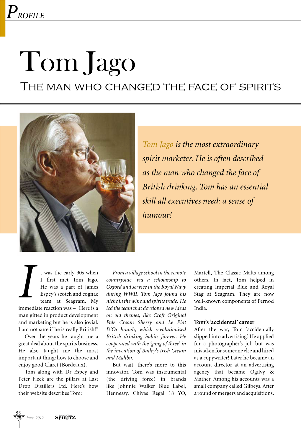 Tom Jago the Man Who Changed the Face of Spirits