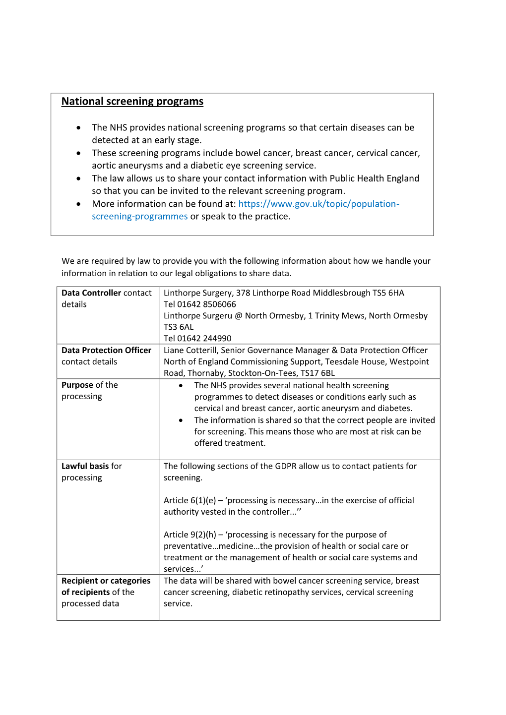 National Screening Programs