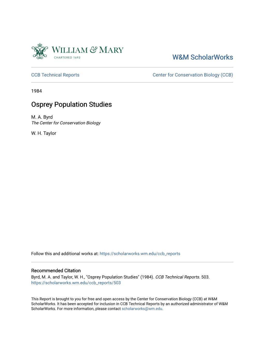 Osprey Population Studies