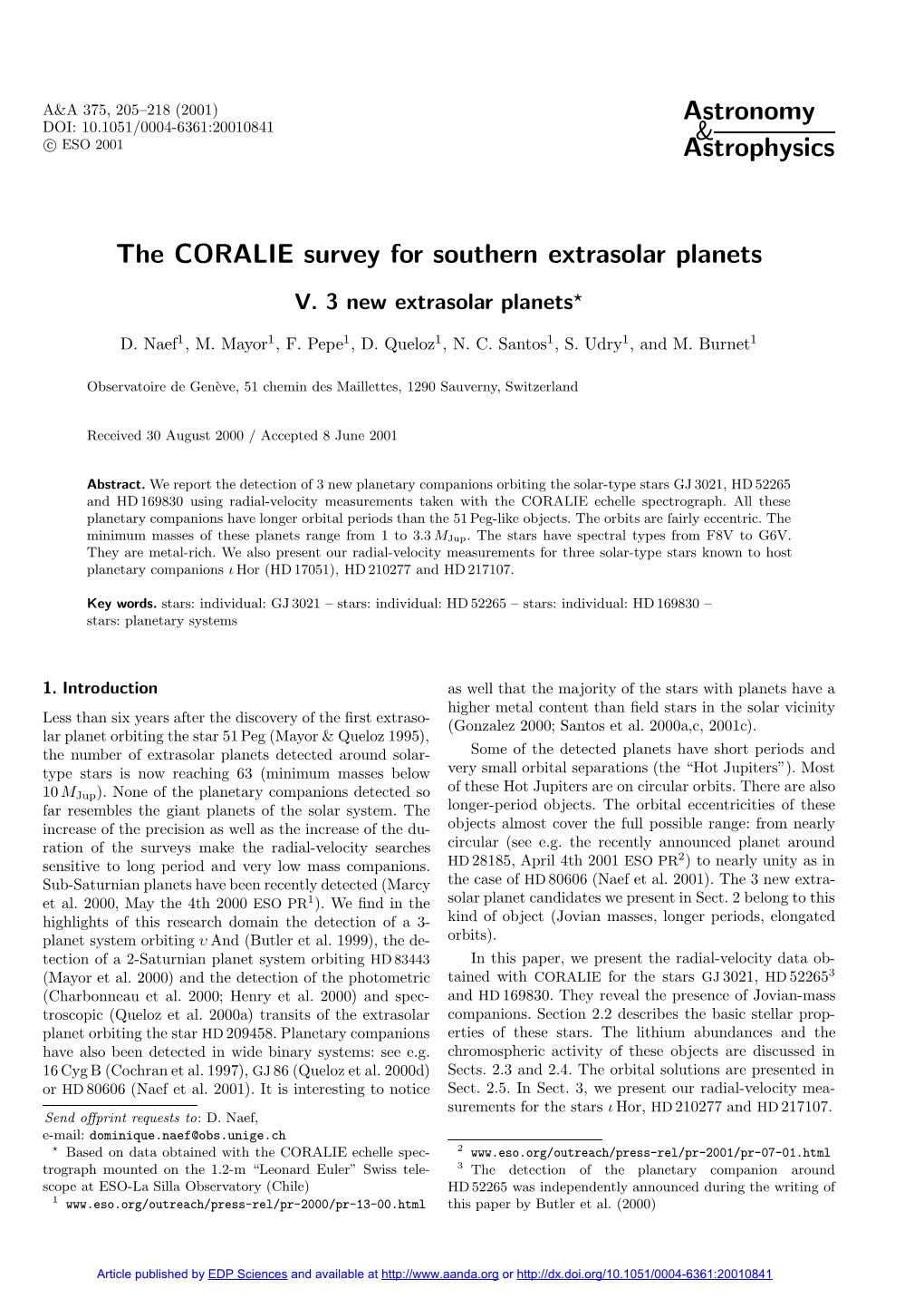 The CORALIE Survey for Southern Extrasolar Planets