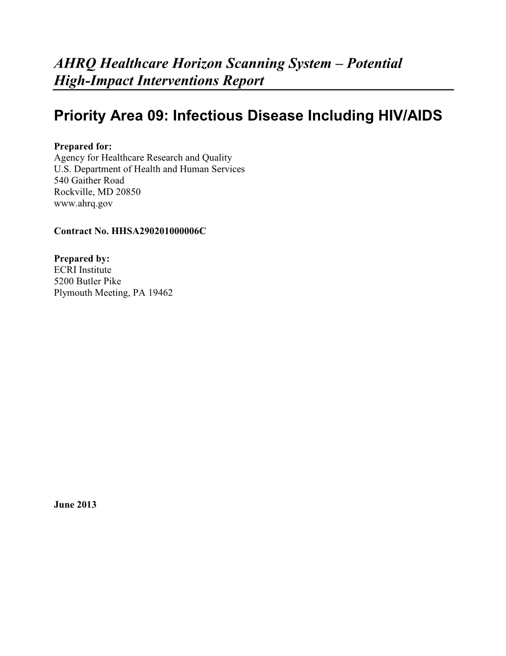 Infectious Disease Including HIV/AIDS