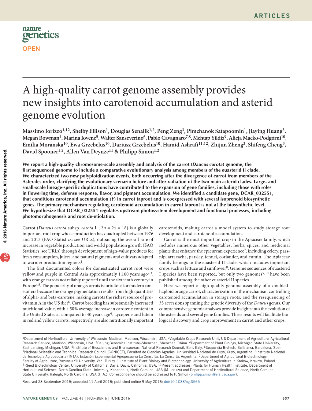 A High-Quality Carrot Genome Assembly Provides New Insights Into Carotenoid Accumulation and Asterid Genome Evolution