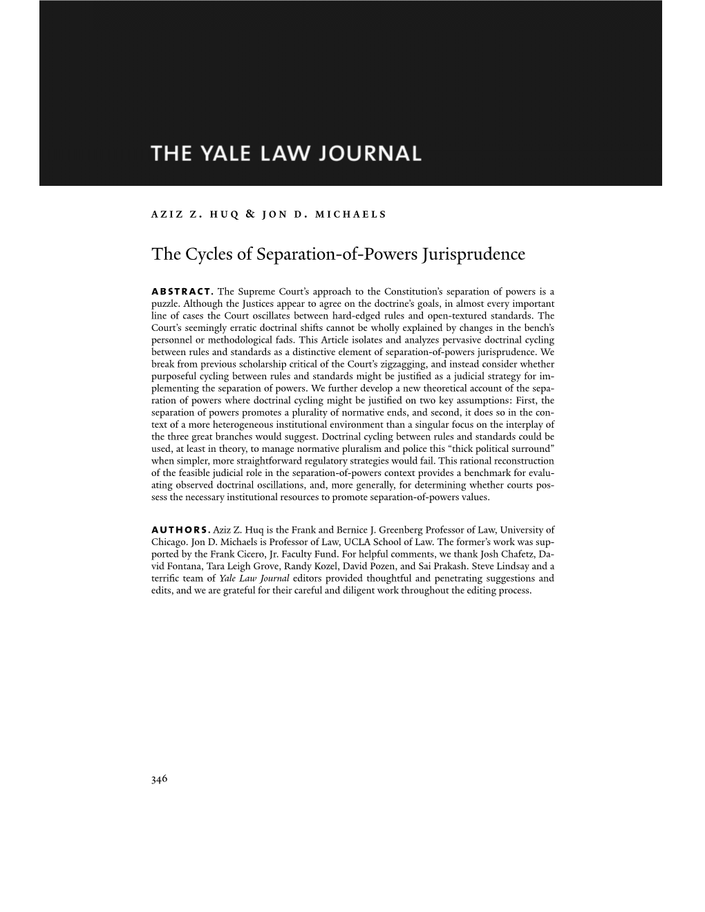 The Cycles of Separation-Of-Powers Jurisprudence Abstract