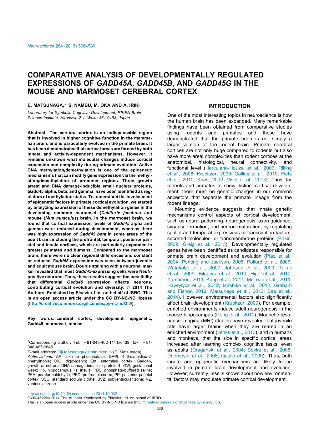 Comparative Analysis of Developmentally Regulated Expressions of Gadd45a, Gadd45b, and Gadd45g in the Mouse and Marmoset Cerebral Cortex