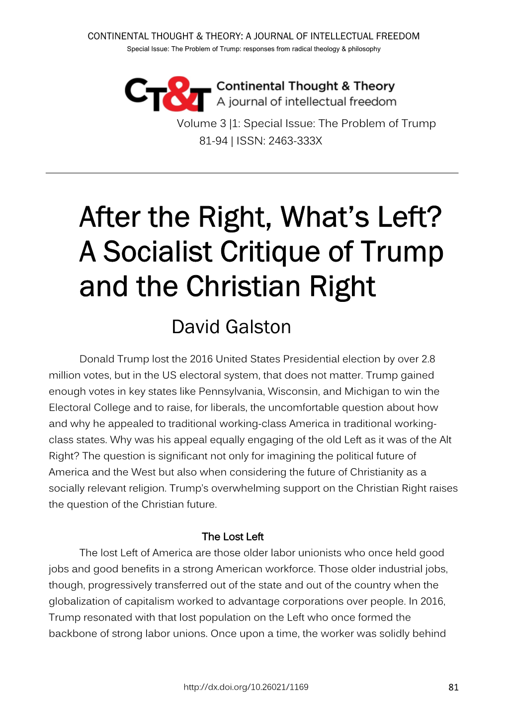 After the Right, What's Left? a Socialist Critique of Trump and the Christian