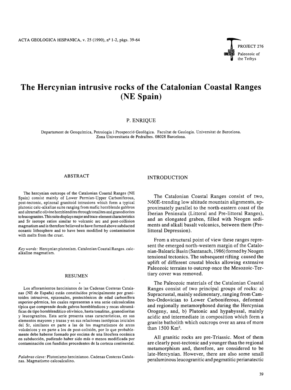 The Hercynian Intrusive Rocks of the Catalonian Coastal Ranges (NE Spain)