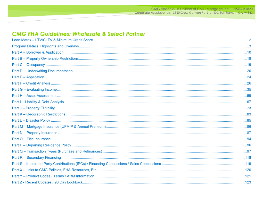 CMG FHA Guidelines: Wholesale & Select Partner