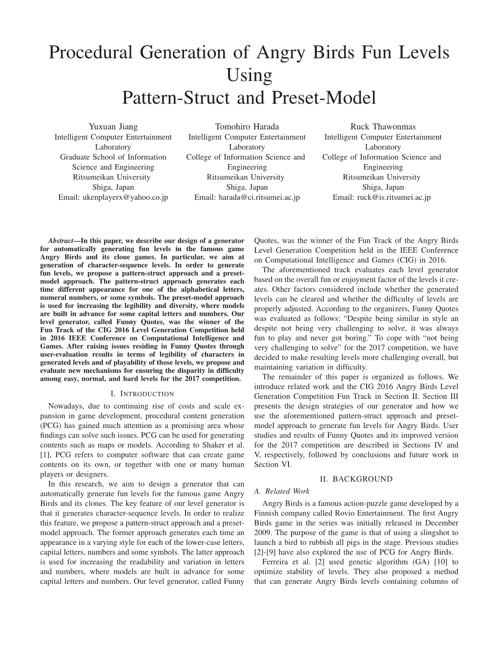 Procedural Generation of Angry Birds Fun Levels Using Pattern-Struct and Preset-Model