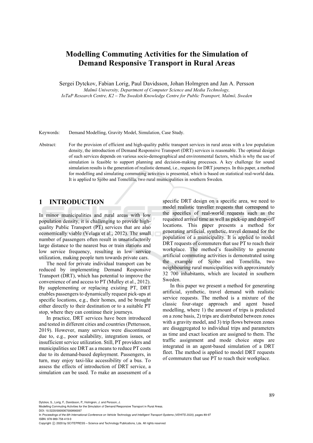 Modelling Commuting Activities for the Simulation of Demand Responsive Transport in Rural Areas