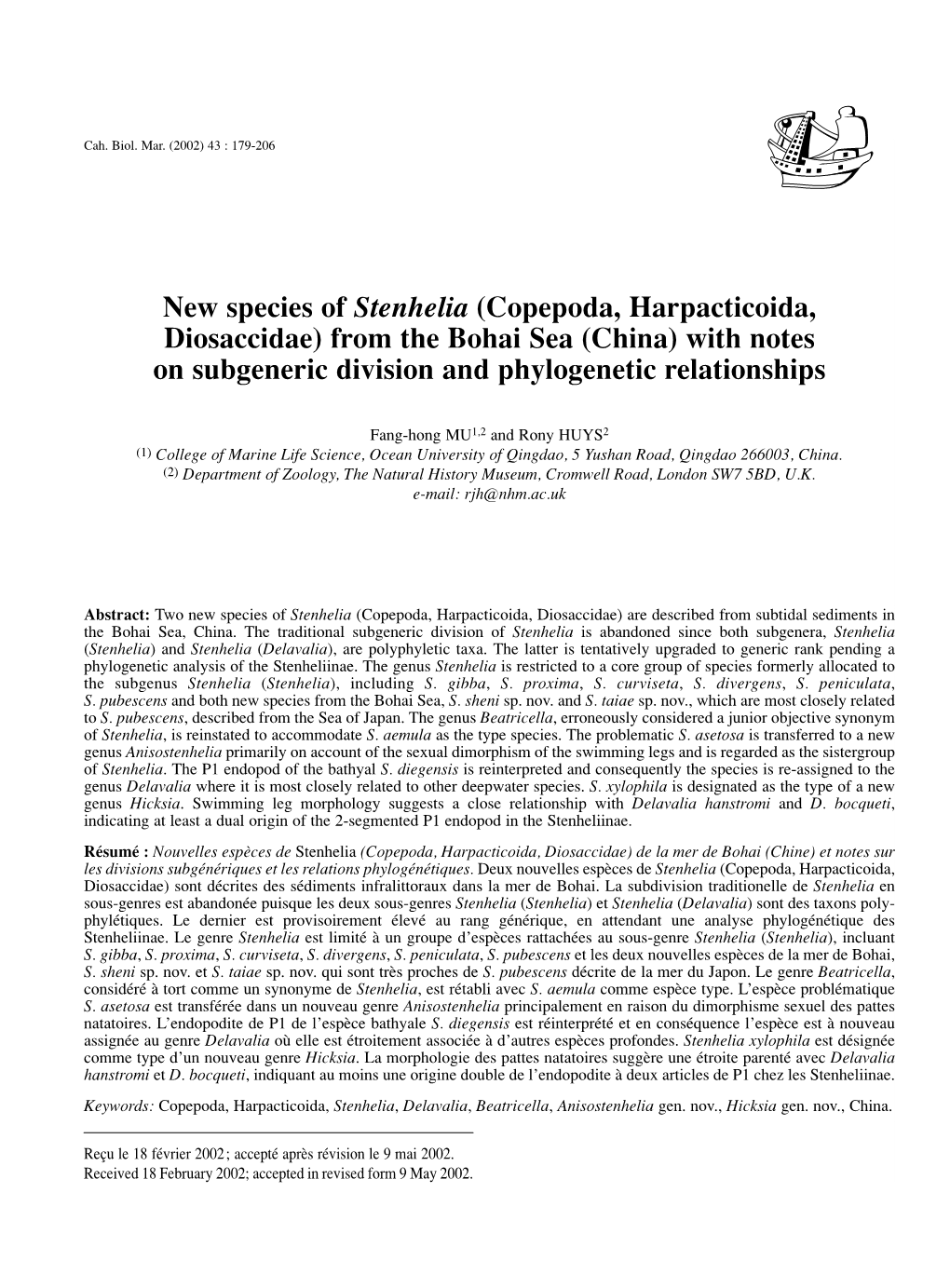 Copepoda, Harpacticoida, Diosaccidae) from the Bohai Sea (China) with Notes on Subgeneric Division and Phylogenetic Relationships